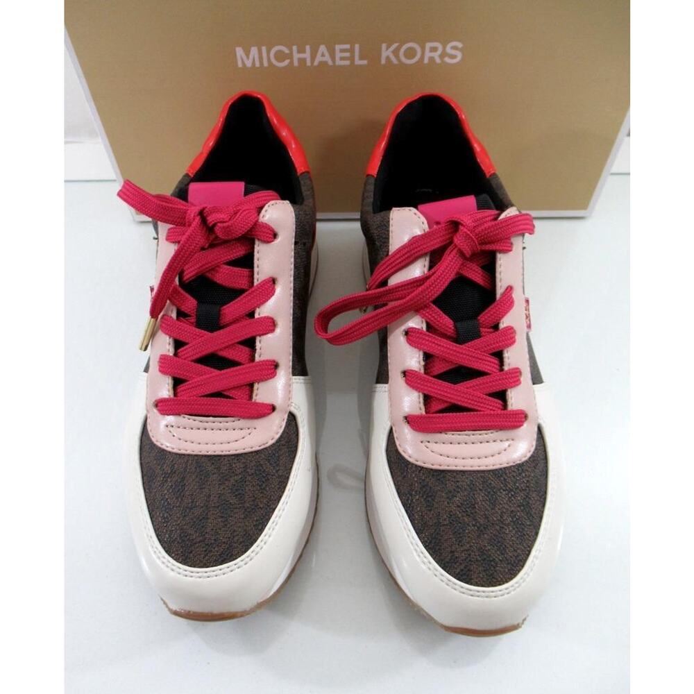 Michael Kors Size 7 Monique Trainer Lace Up Sneakers MK Logo Brown - Picture 6 of 8